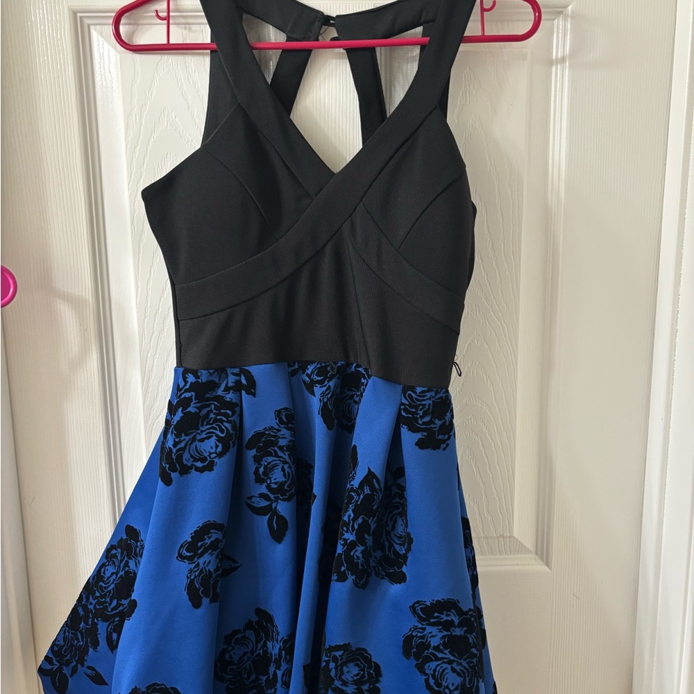 Crystal Doll Black and Blue Floral Dress